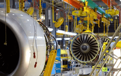 jet engines in a factory