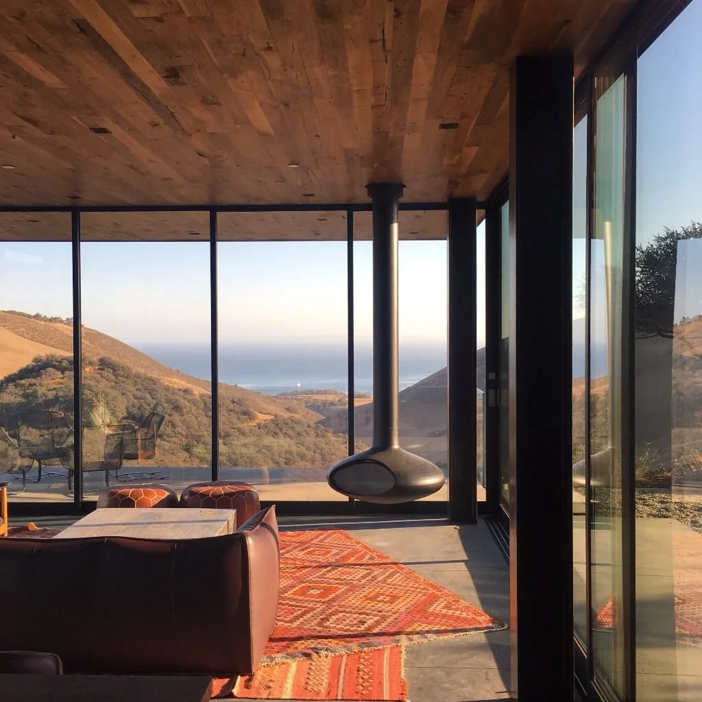 interior of Holister Ranch home looking out the window towards the ocean