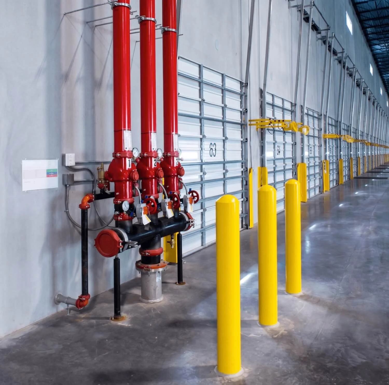 fire sprinklers water supply pipe system inside warehouse