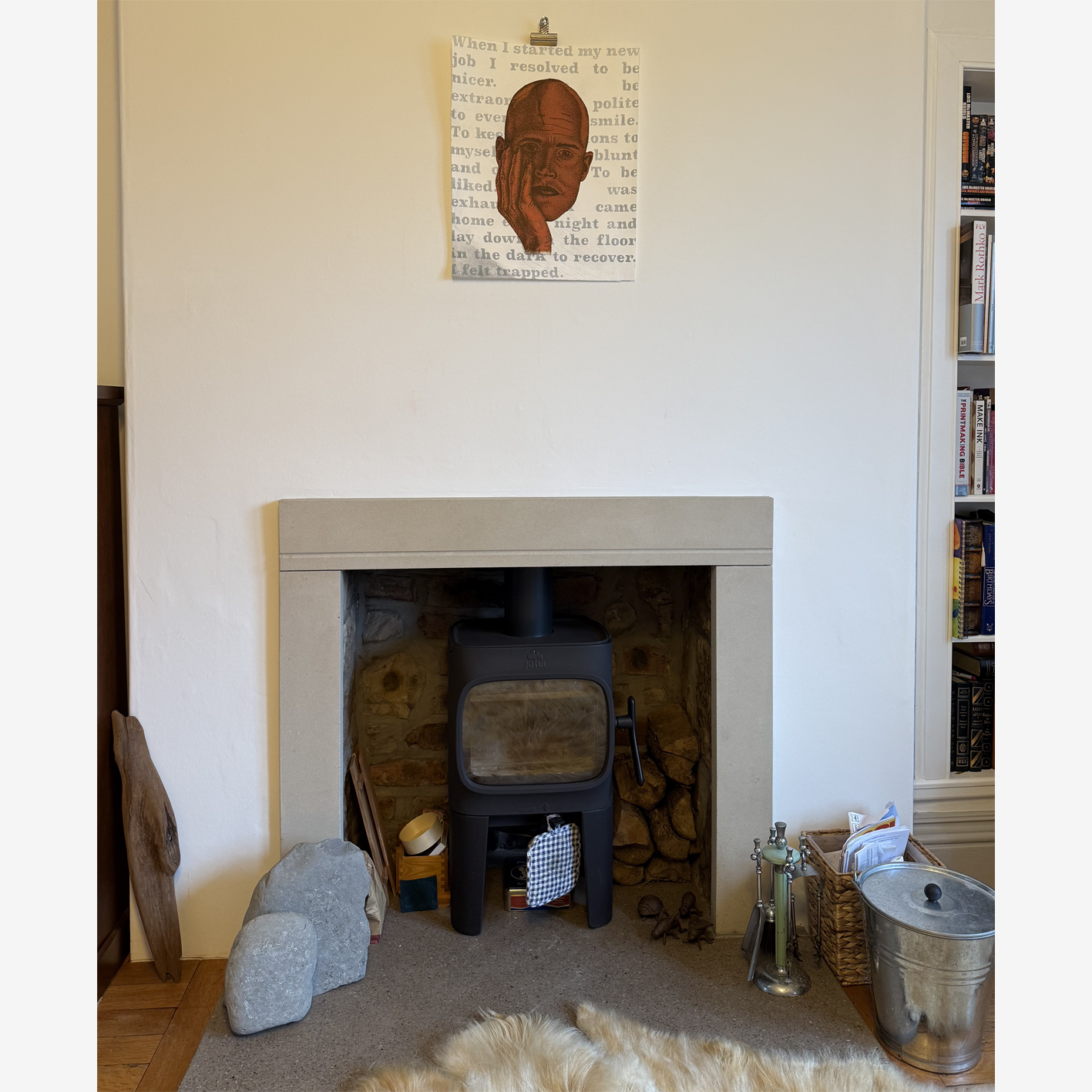 Artwork hanging above fire place