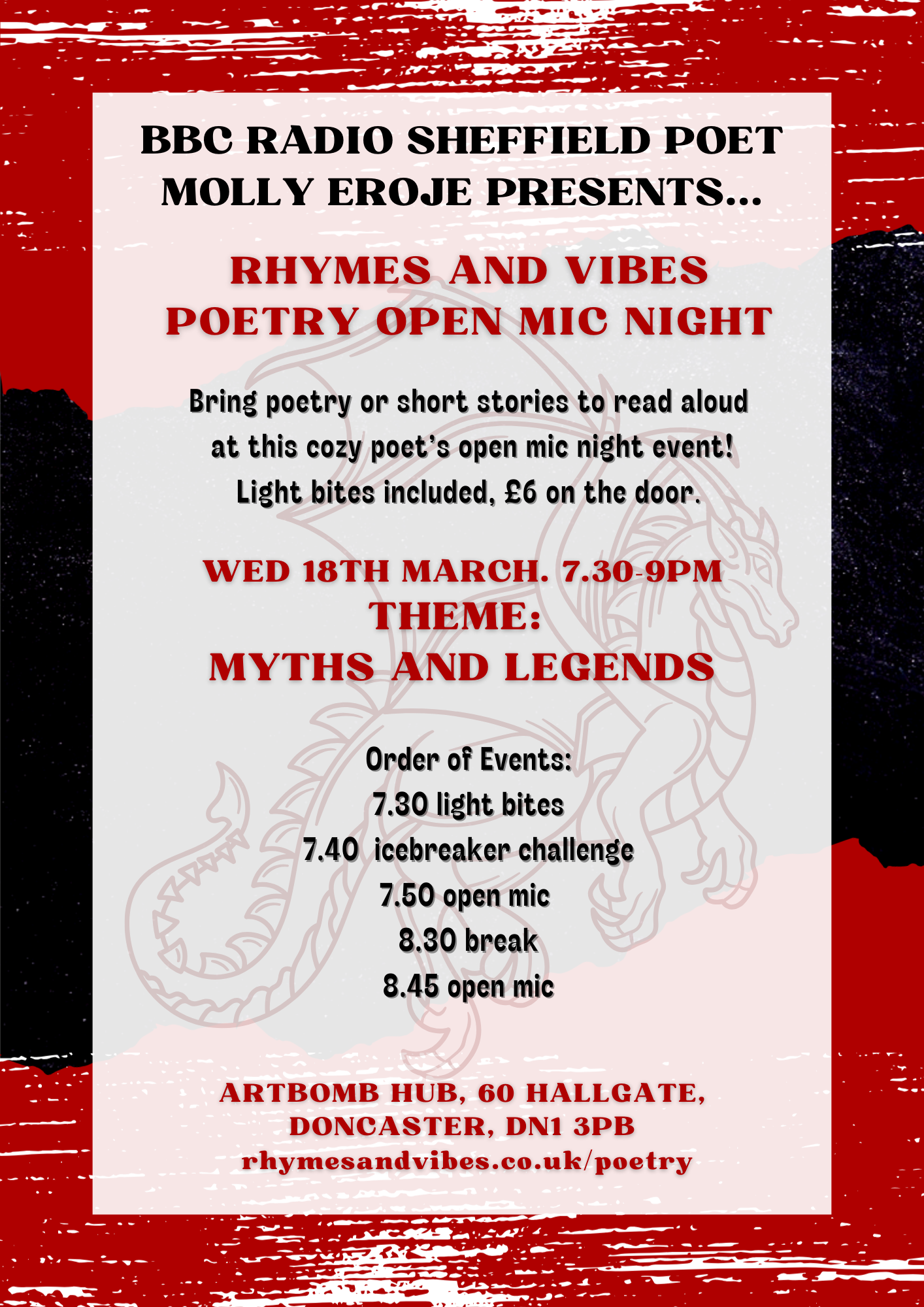 Black, Red and Grey poster with red and black text