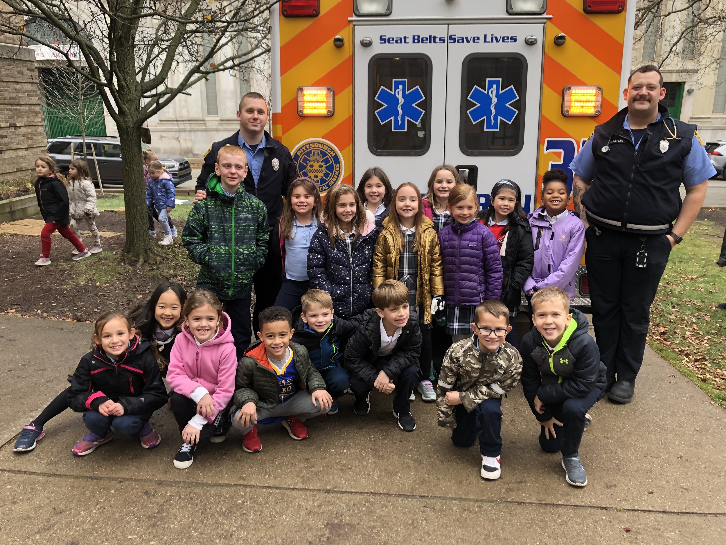 Paramedic McGrath and Paramedic Catley with the COPE Team (Community Outreach) doing a classroom presentation / Touch A Truck