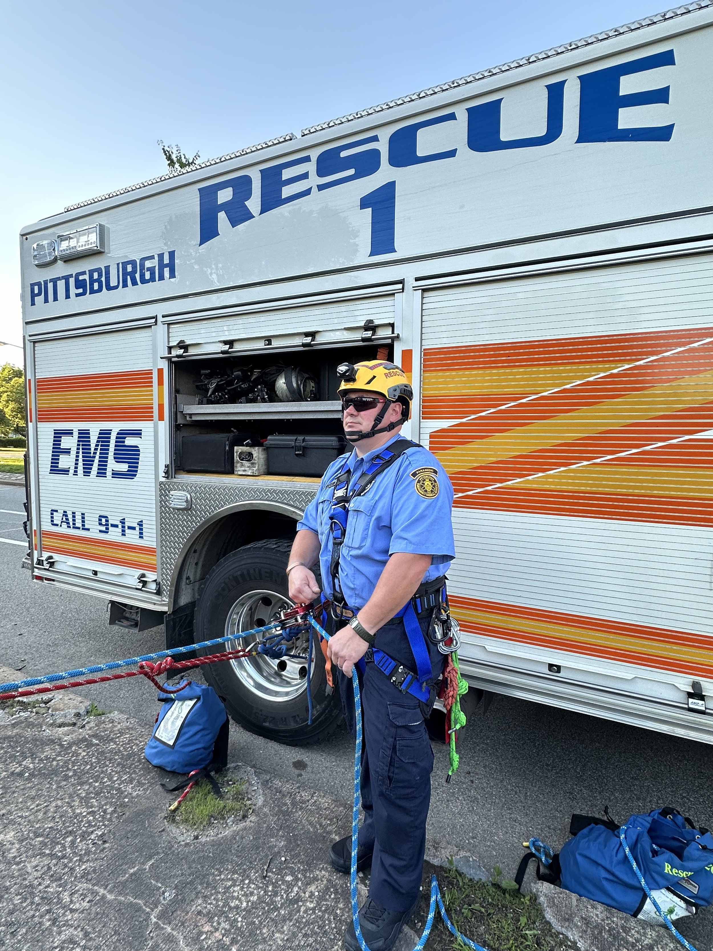 Paramedic Elwood at control of the ropes for an on shift training in the East End