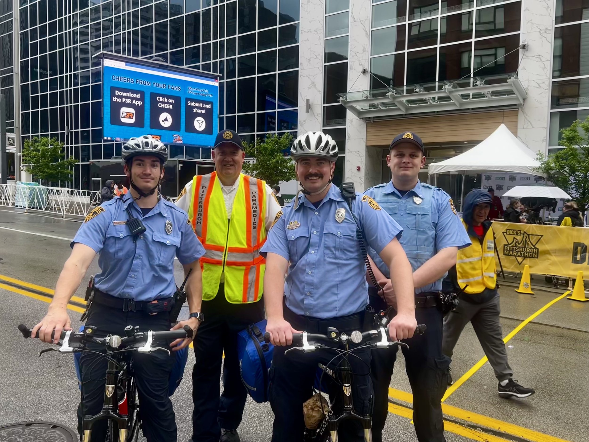 Former Paramedic Cappellini, Assistance Chief Mark Pinchalk, Paramedic Kesting and Paramedic Campeau working the Pittsburgh Marathon 2024