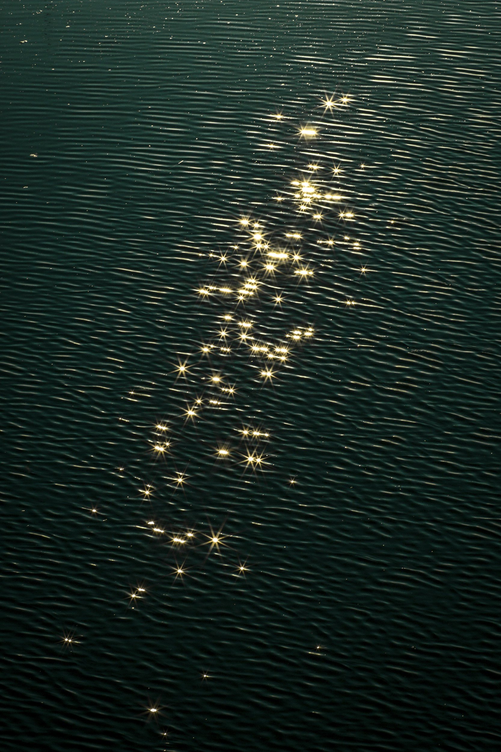 Dark glistening water with ripples on the surface. 