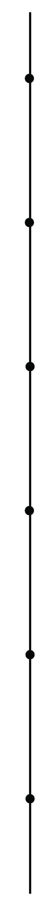 A vertical timeline with eight black dots evenly spaced along a black line on a white background.