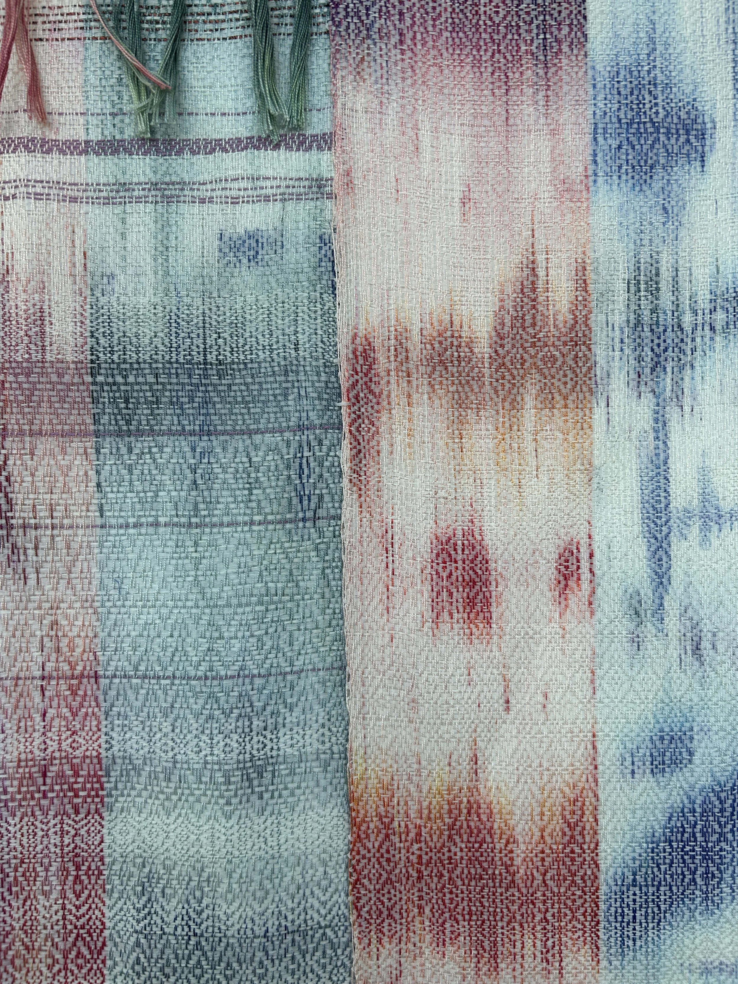 Hand Painted Strip Weaving, 
cotton and paper yarn
40"x 40" 
2025