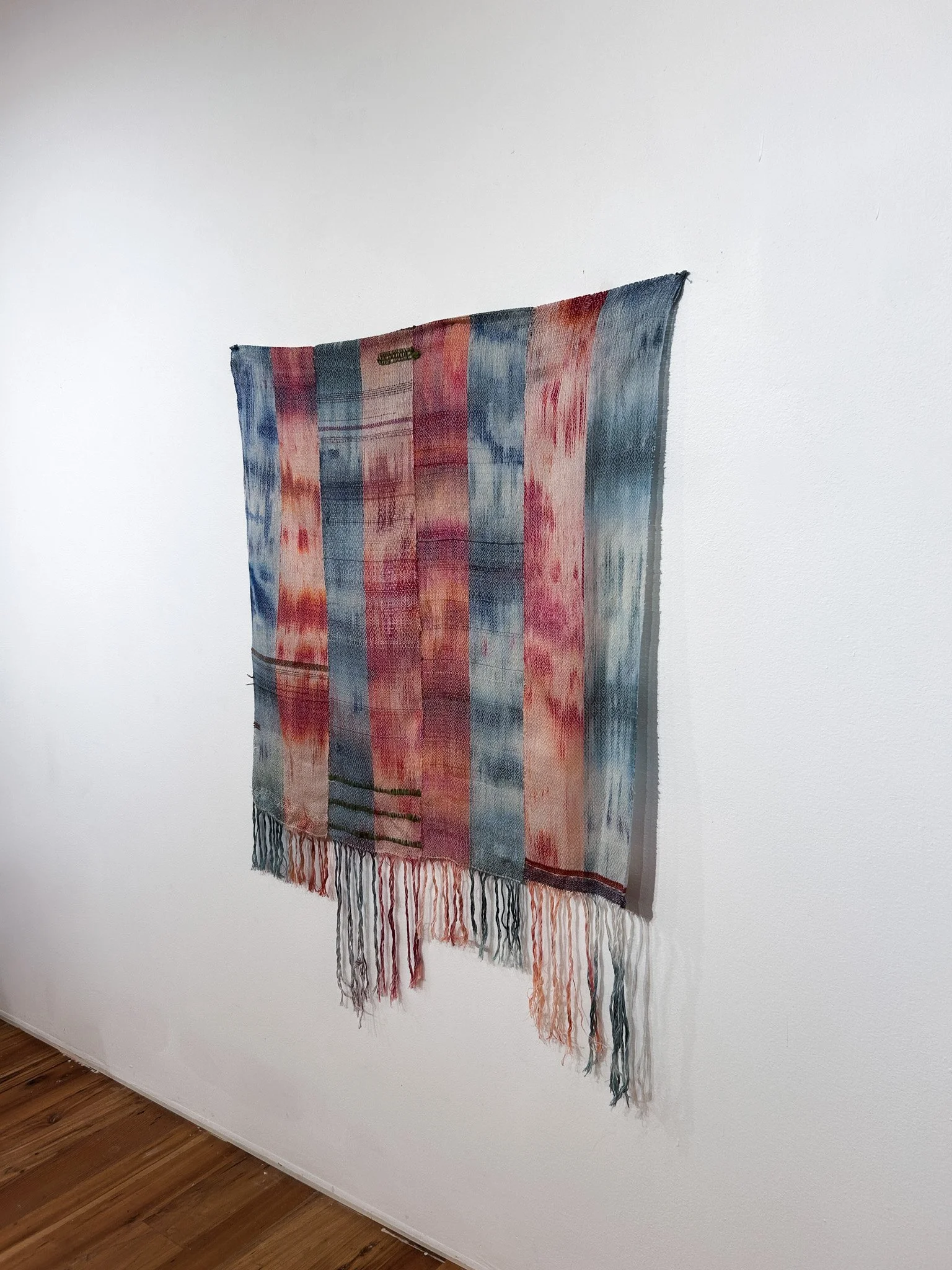 Hand Painted Strip Weaving, 
cotton and paper yarn
40"x 40" 
2025