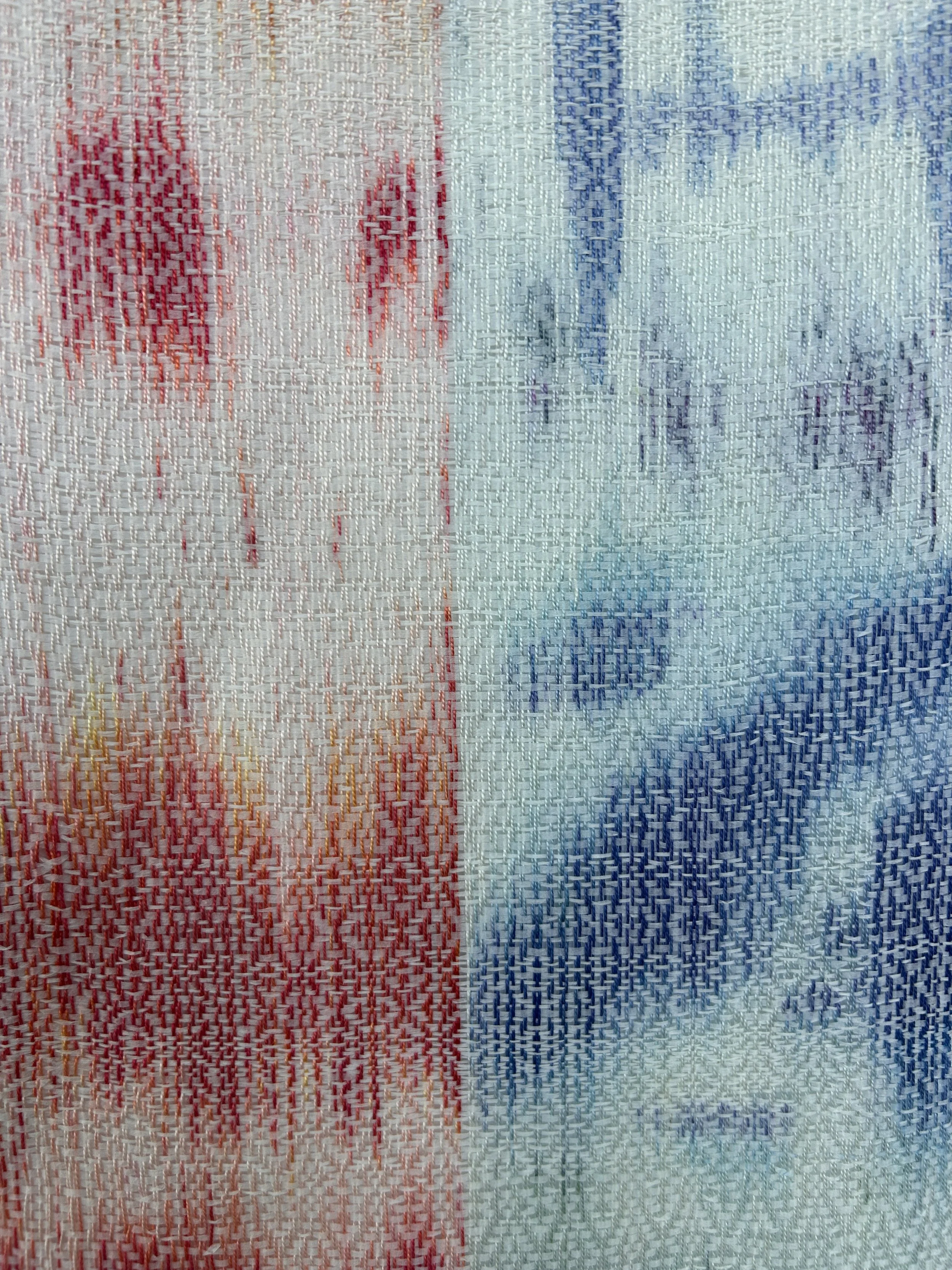 Hand Painted Strip Weaving, 
cotton and paper yarn
40"x 40" 
2025