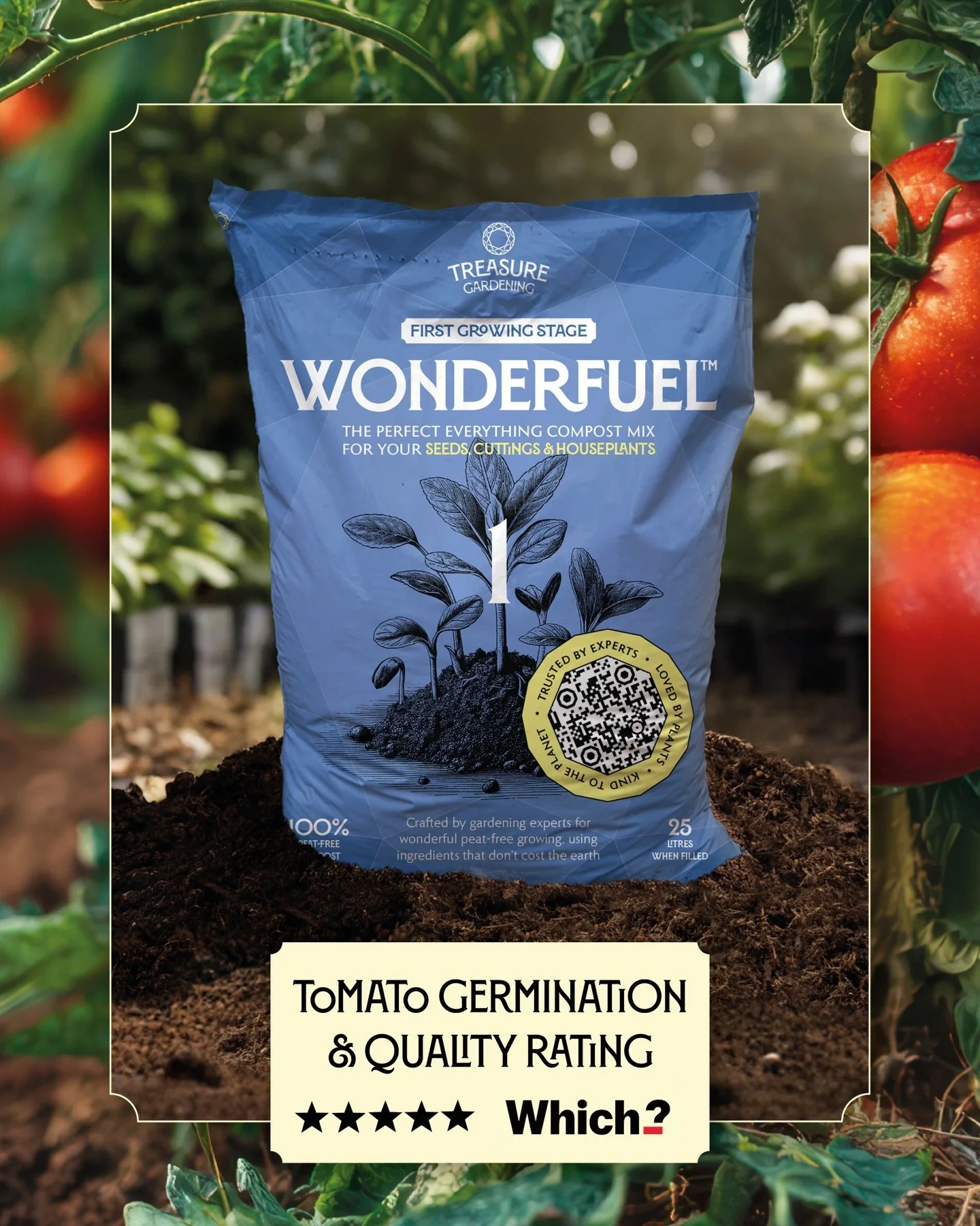 Lab results are in&hellip;
and they&rsquo;re ⭐⭐⭐⭐⭐ for tomatoes! 

We&rsquo;re proud to share that expert testing by the research team at @whichuk has awarded Wonderfuel Stage One peat-free compost 5 stars for outstanding tomato germination, health a