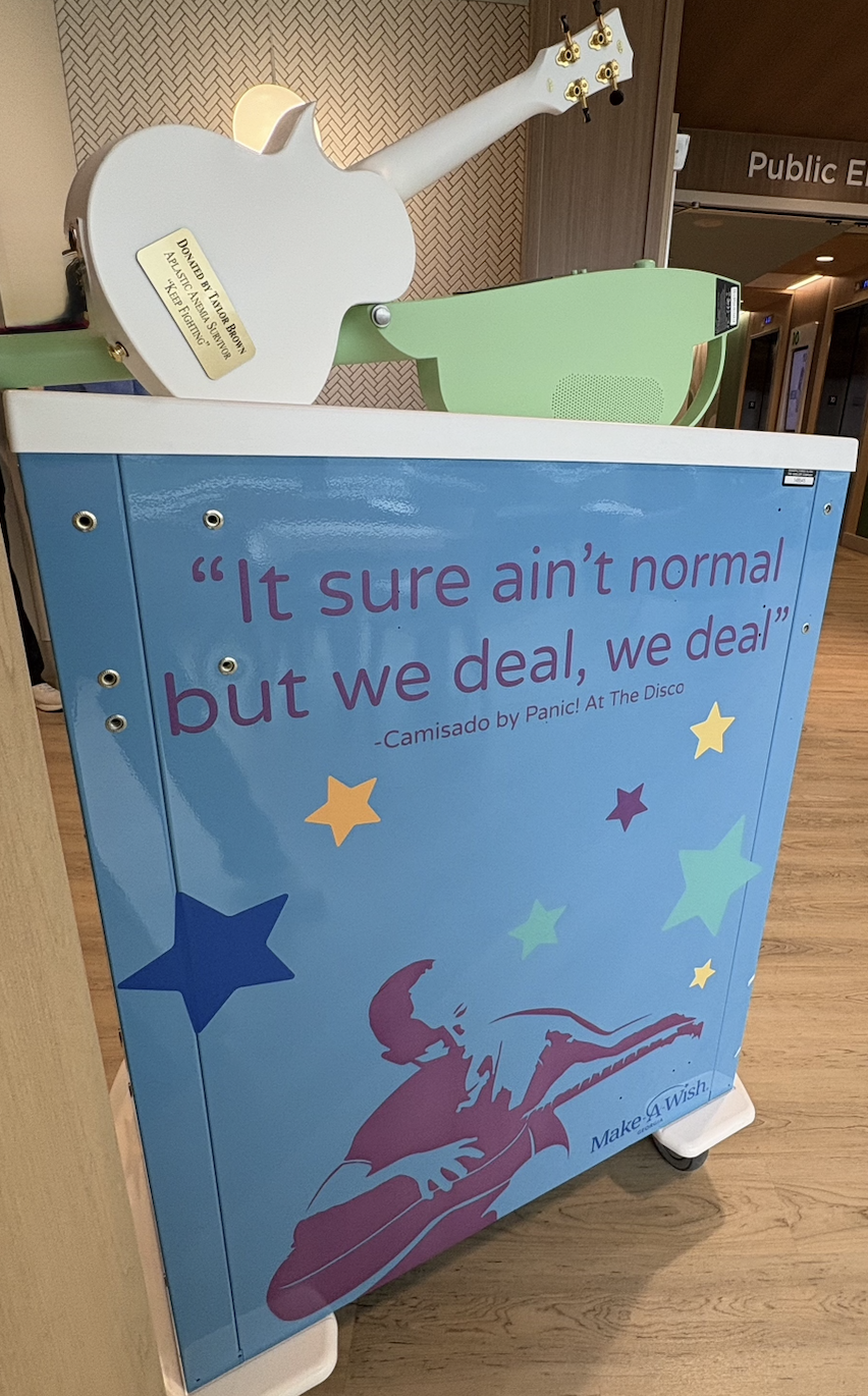 This is the whole back side of the cart! The font and quote were provided by Taylor. The quote is from a song by her favorite band. 