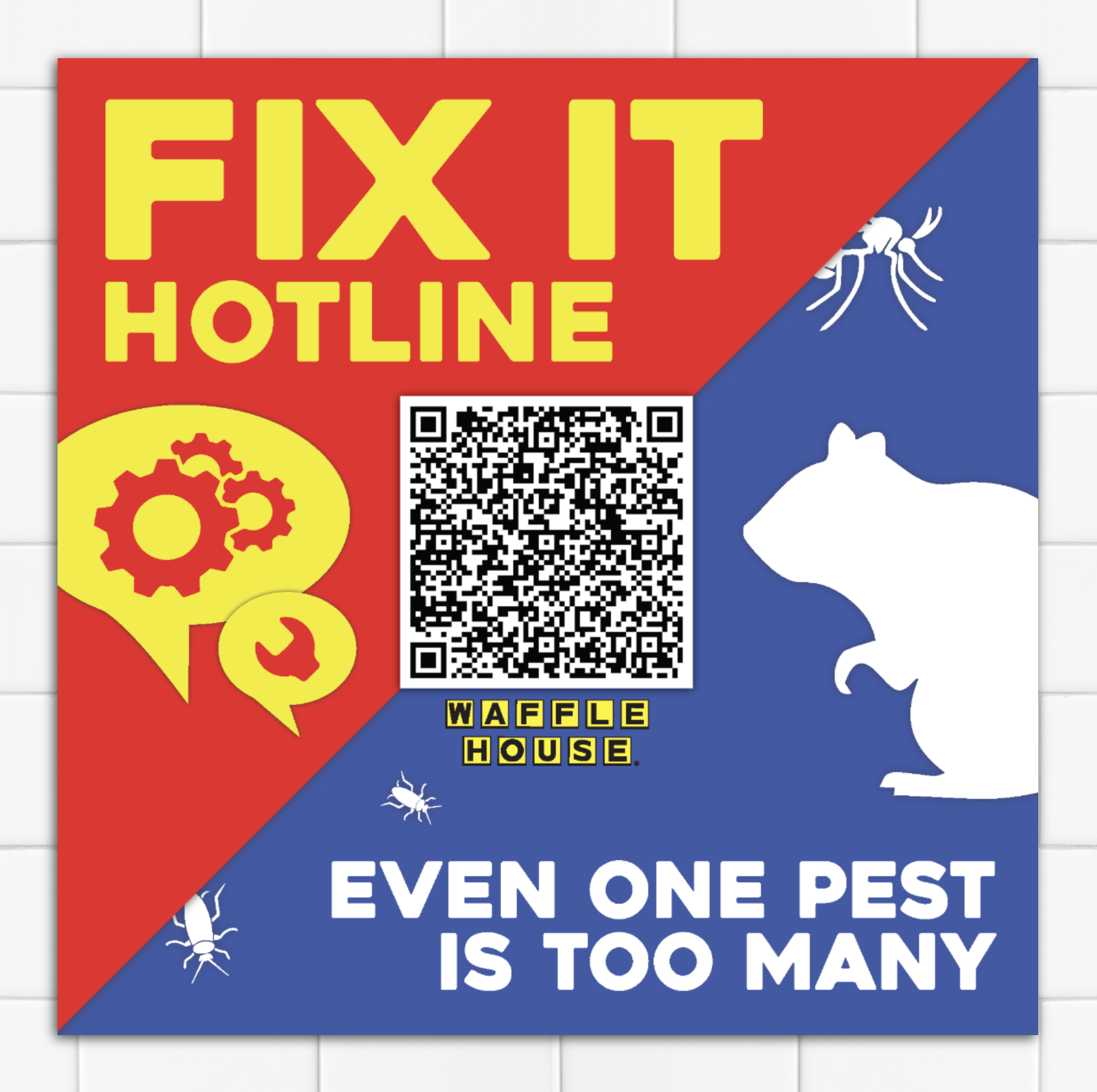 Fix It Hotline Sticker 5x5 in all units as a resource for Associates to scan and report maintenance or pest issues