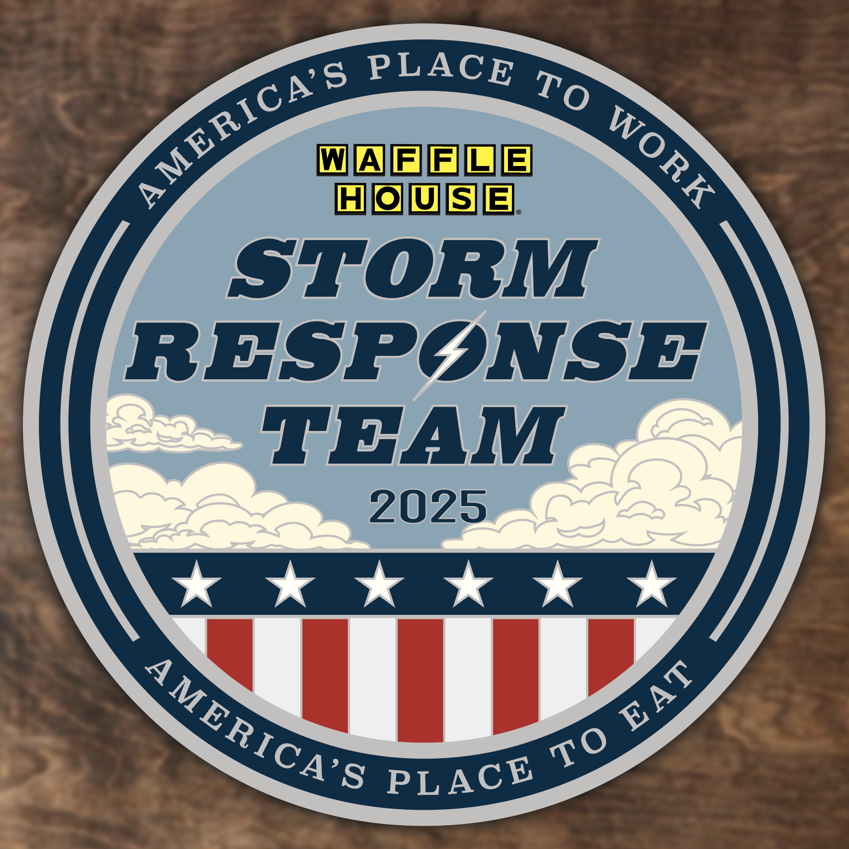 The face of this coin is inspired by our hardworking associates in Operations. A secondary theme is the iconic "America's Place to Work" and "America's Place to Eat" slogans. 