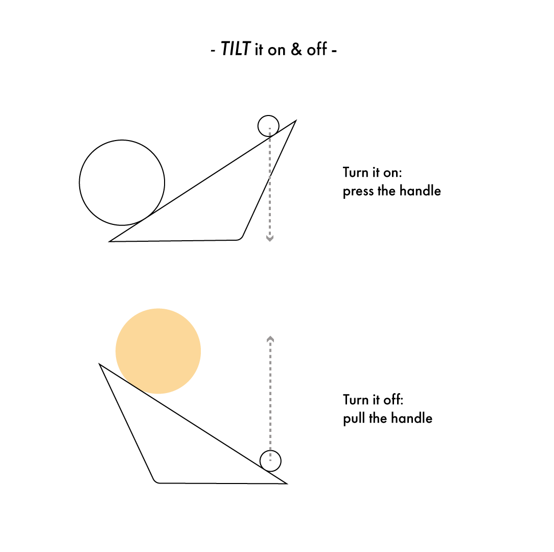 TILT lamp - push the handle to turn it on; pull the handle to turn it off