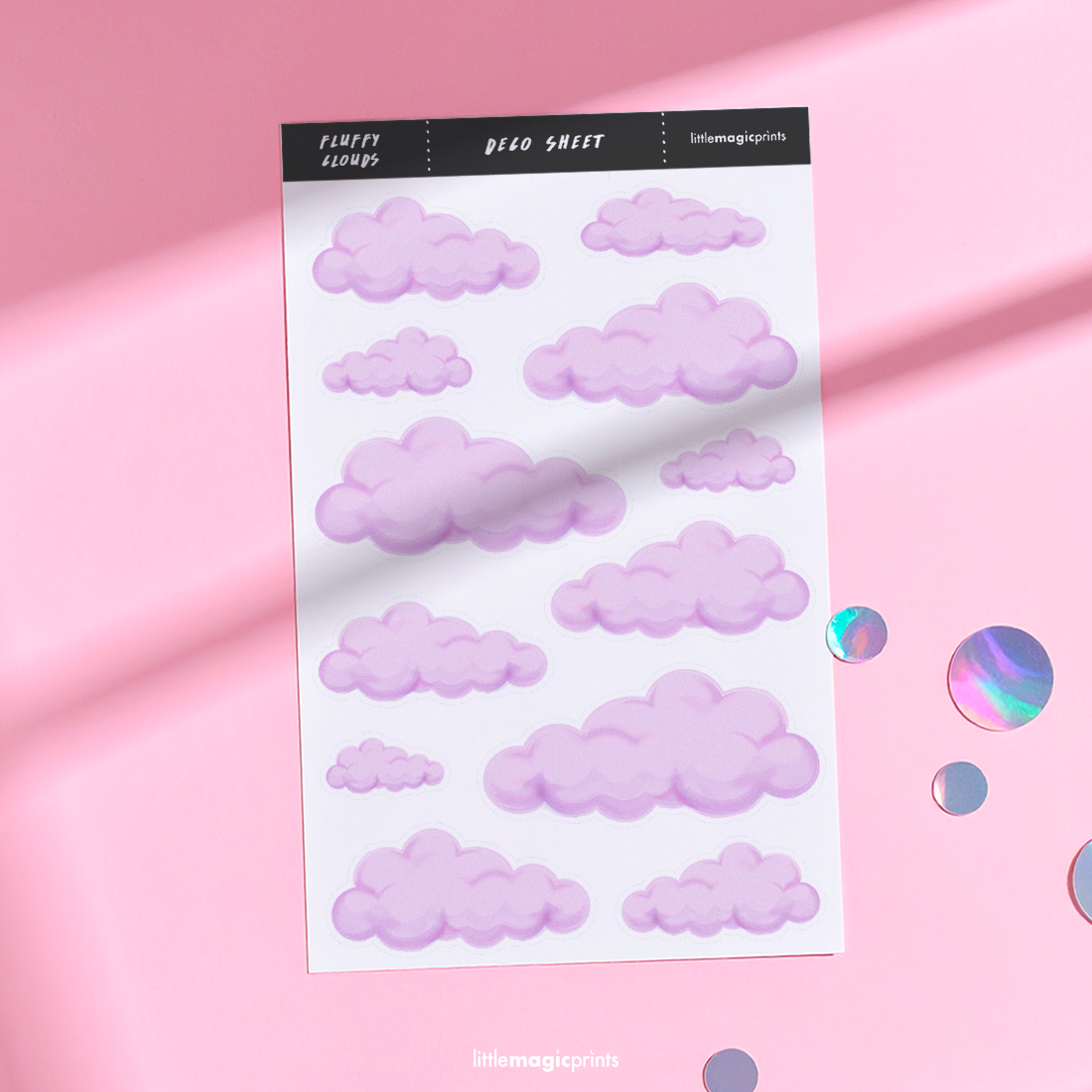 Fluffy Clouds Sticker Sheet in Purple