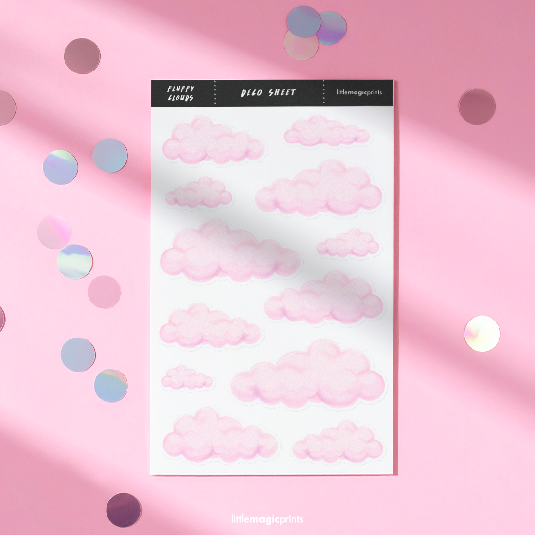 Fluffy Clouds Sticker Sheet in Light Pink