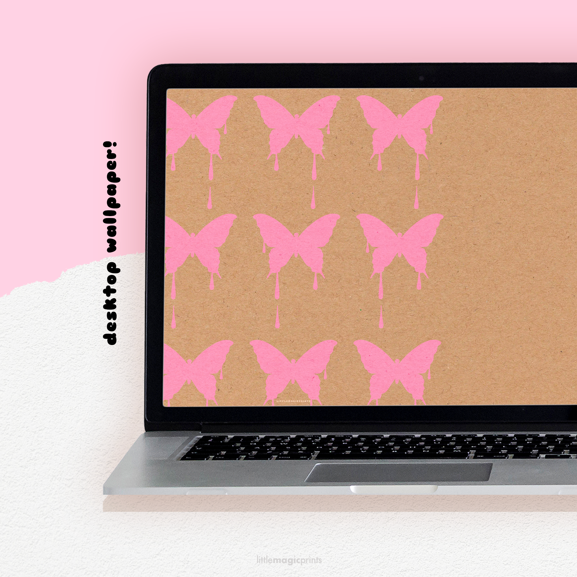 Butterfly Drip Desktop Wallpaper (Kraft + Light Pink)