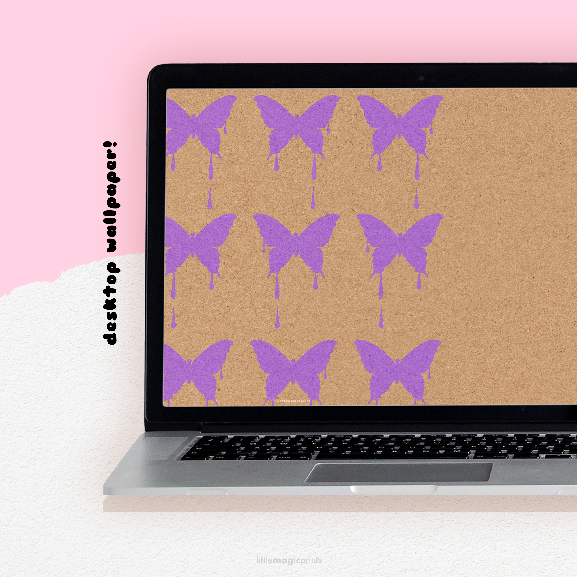 Butterfly Drip Desktop Wallpaper (Kraft + Purple)