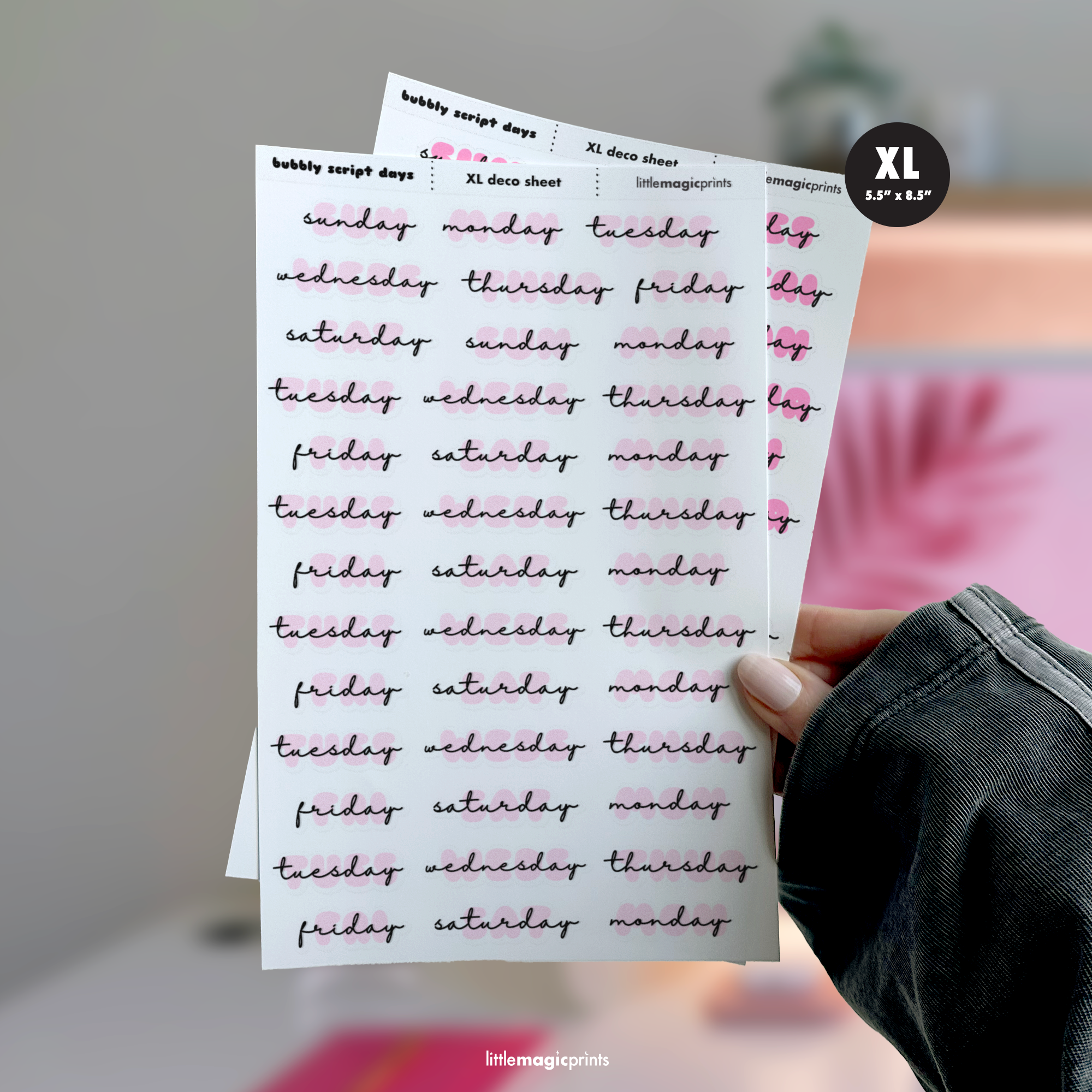 Bubbly Script Weekdays XL Sheet