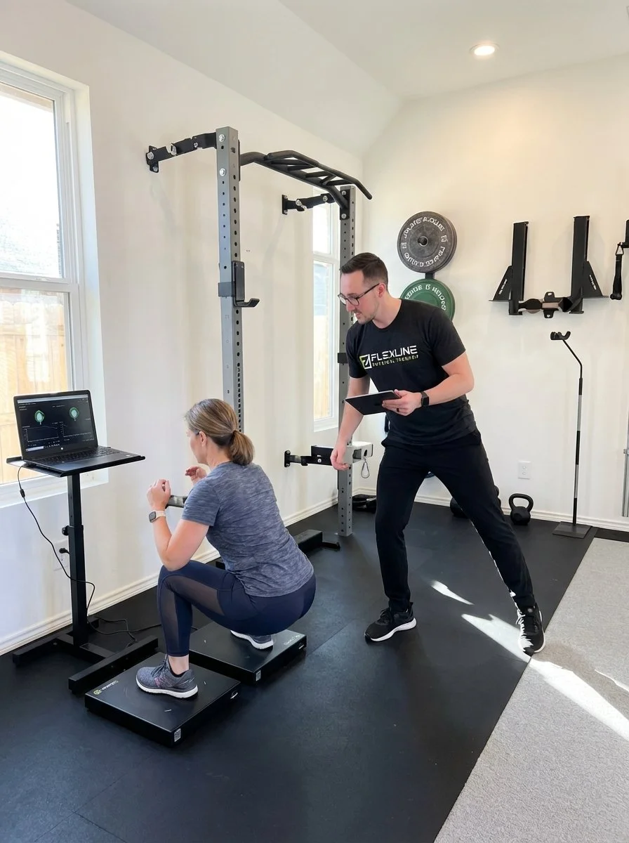 Physical therapist working one-on-one with an active adult to build strength and get back to sport without pain