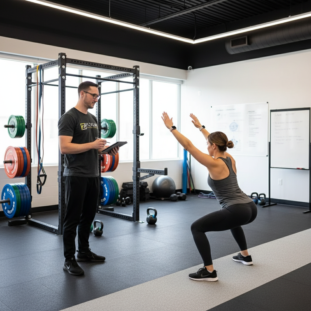 Physical therapist conducting movement assessment for performance physical therapy in League City with active adult patient