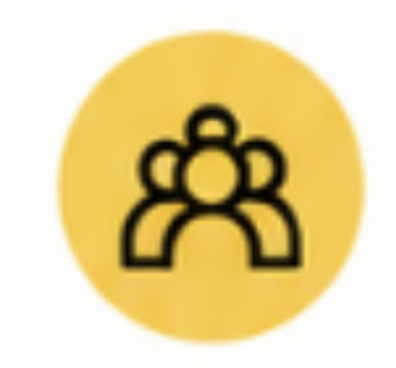 Black group of people icon inside a yellow circle