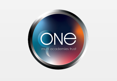 ONE Multi Academies Trust logo on a circular blue and red gradient badge