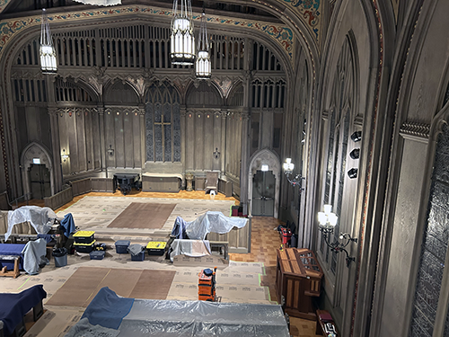 17.	A view from the sanctuary’s balcony during preparations for dismantling the organ.