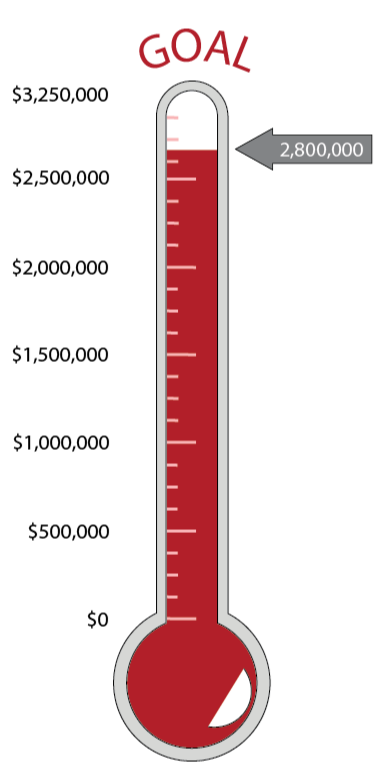 Thermometer graphic showing a goal of 2,800,000 units.
