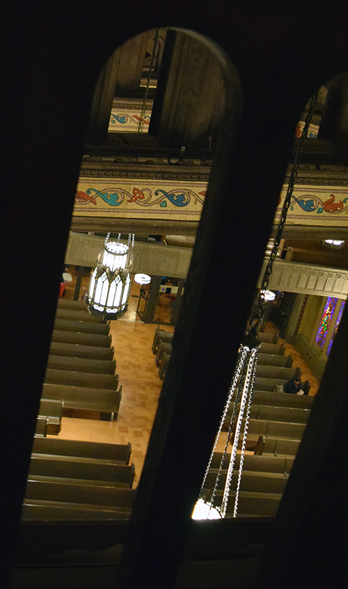 A view of the sanctuary from behind grillwork above the altar.