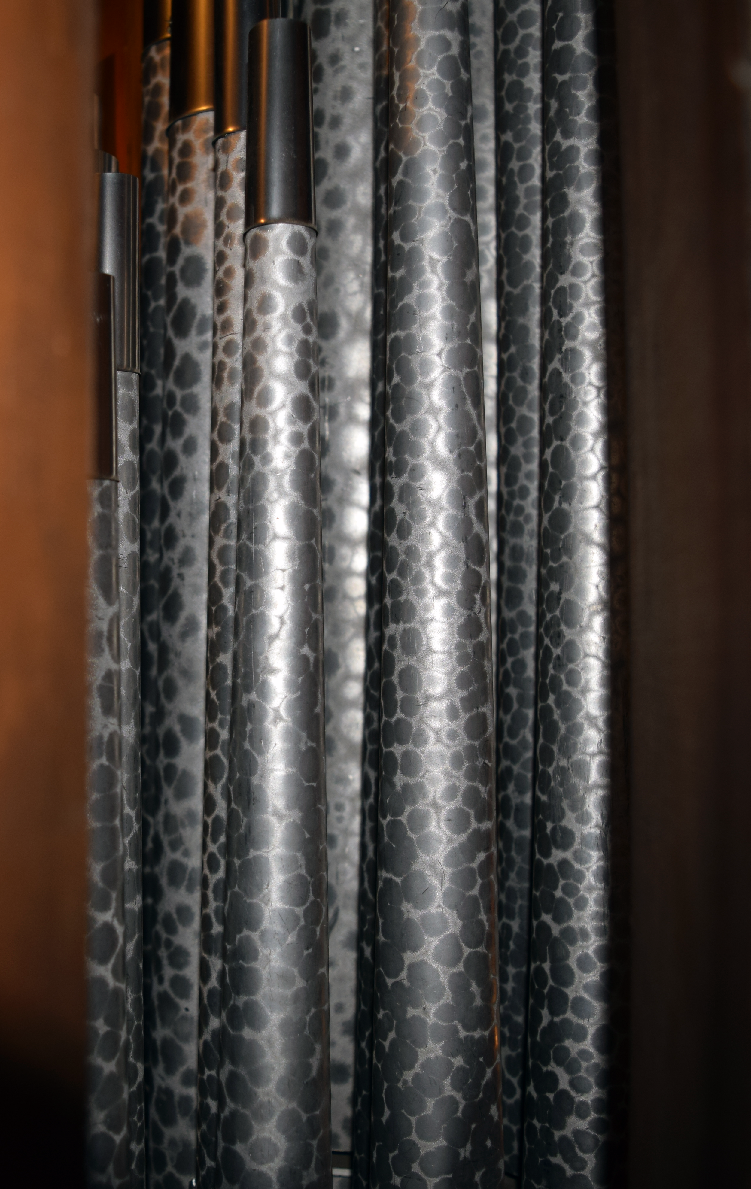 Opus 414 pipes are packed closely within their enclousures.