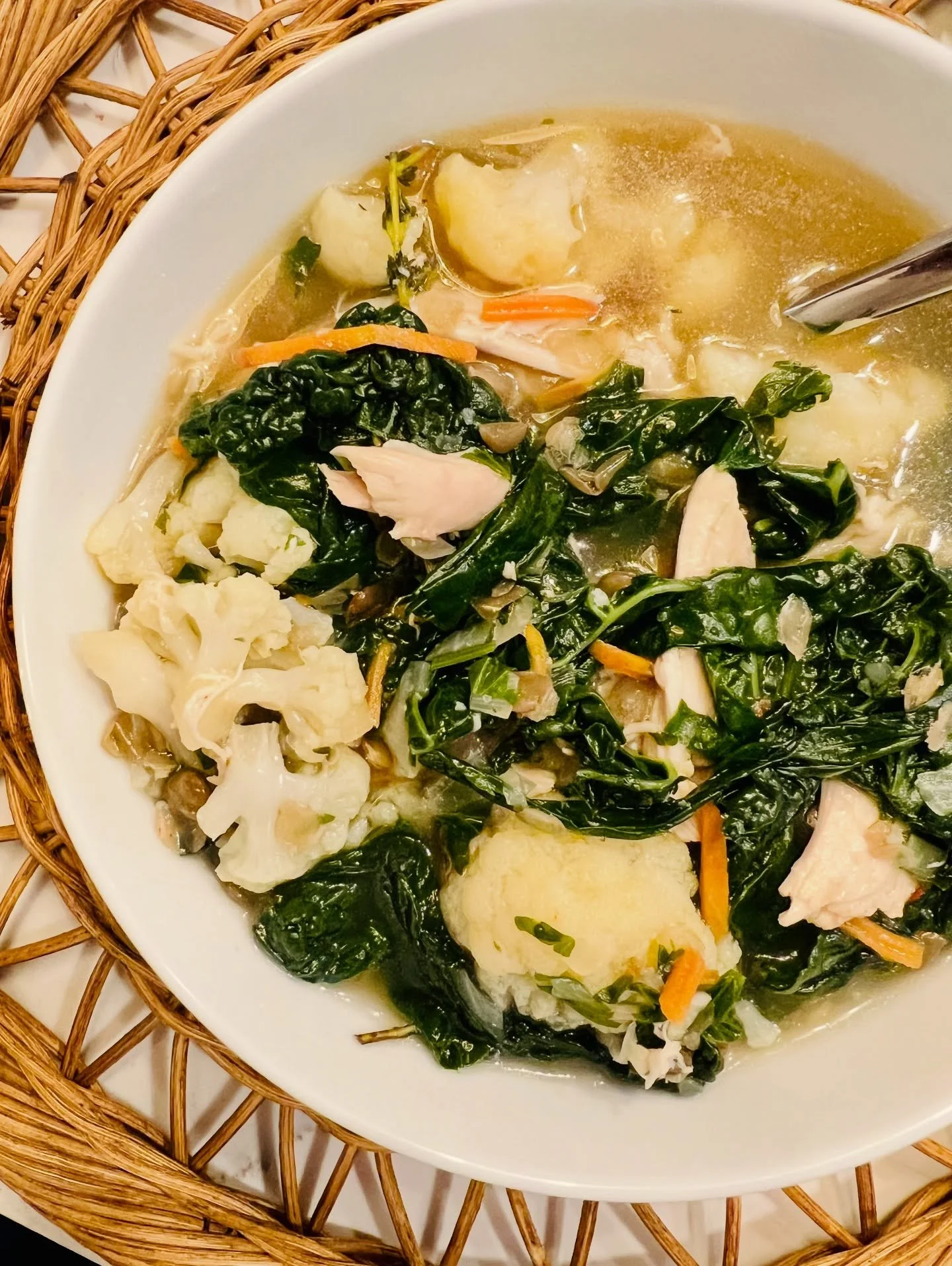 Gut-loving, blood-sugar friendly, and cozy 🥣 Lentil + cauliflower soup from our Added Sugar Reset plan &mdash; because prepping your body before the fun foods makes everything feel better ✨