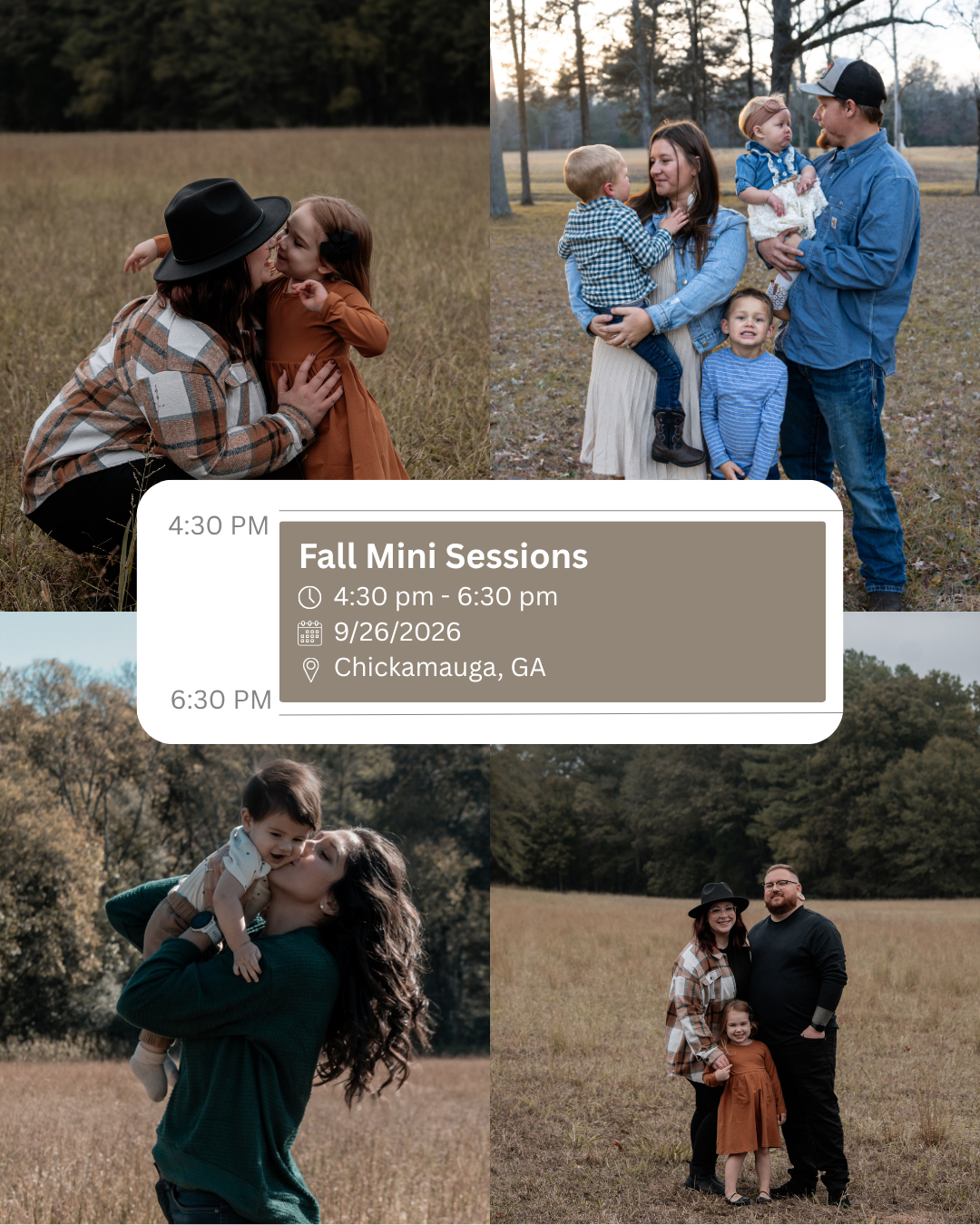 Fall family and couple photography in a golden field at Chickamauga, GA, promoting Fall Mini Sessions by Megan Davis Photography