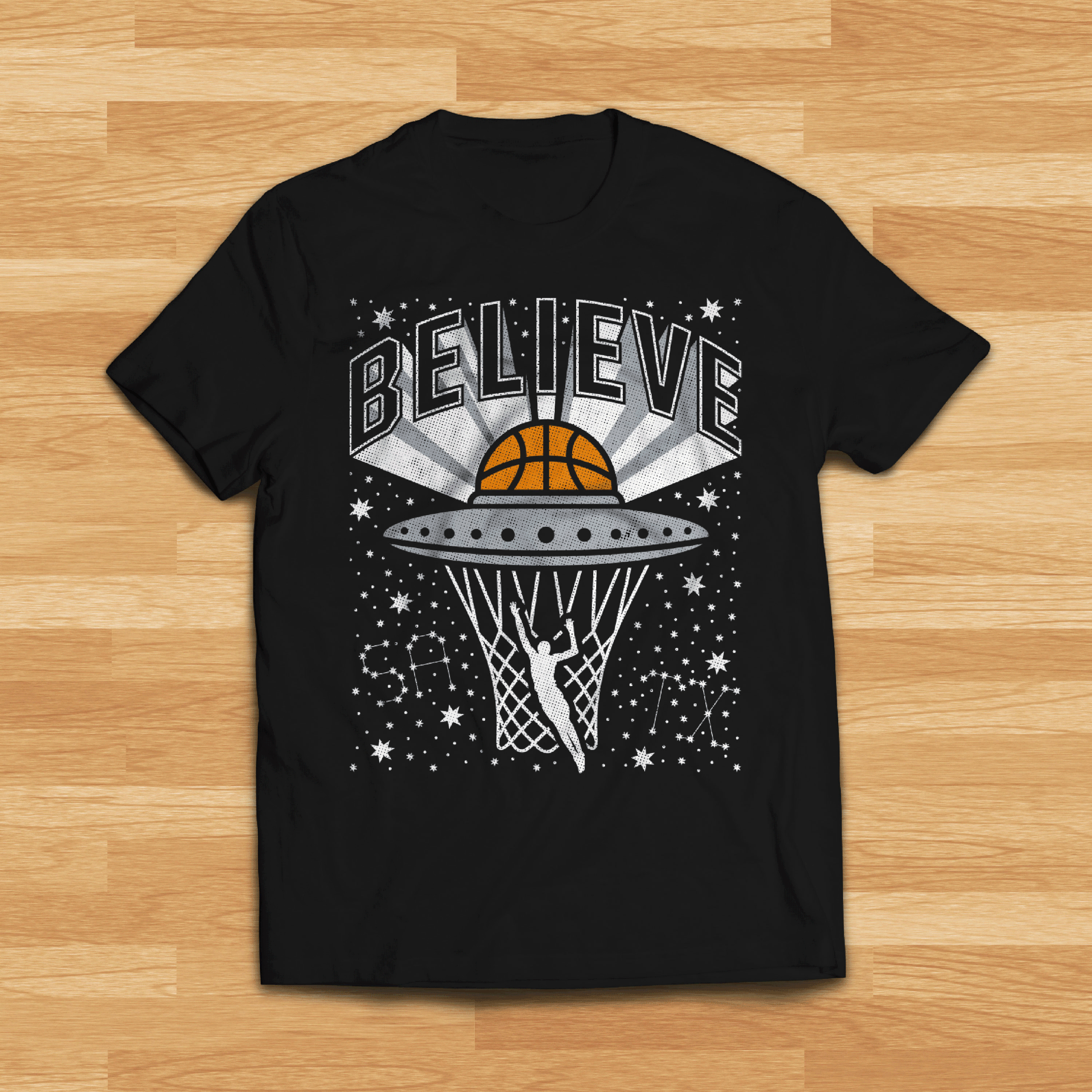 Spurs Believe black tshirt glow in the dark