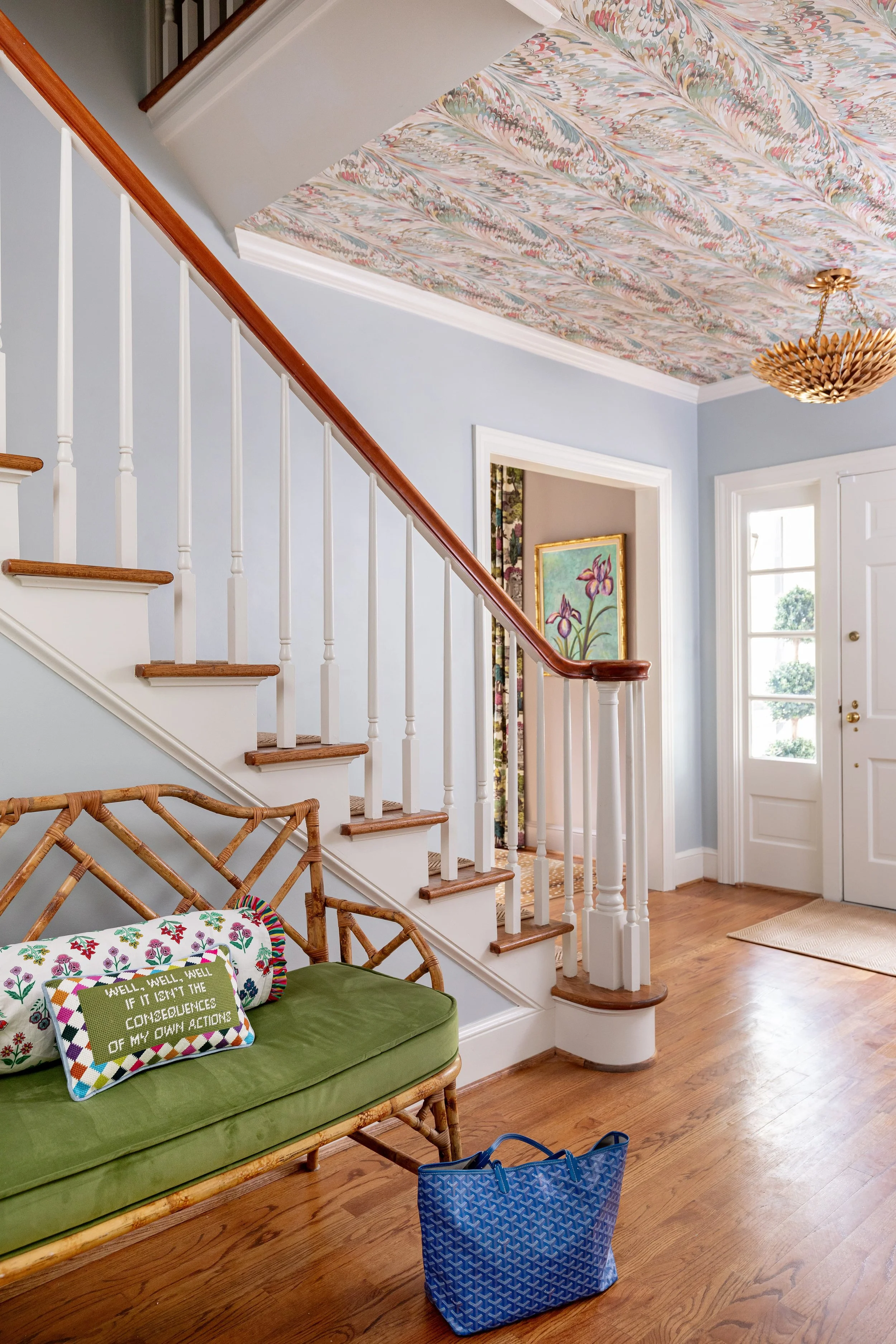 Colorful entryway by interior designer in NC Martha Midgette