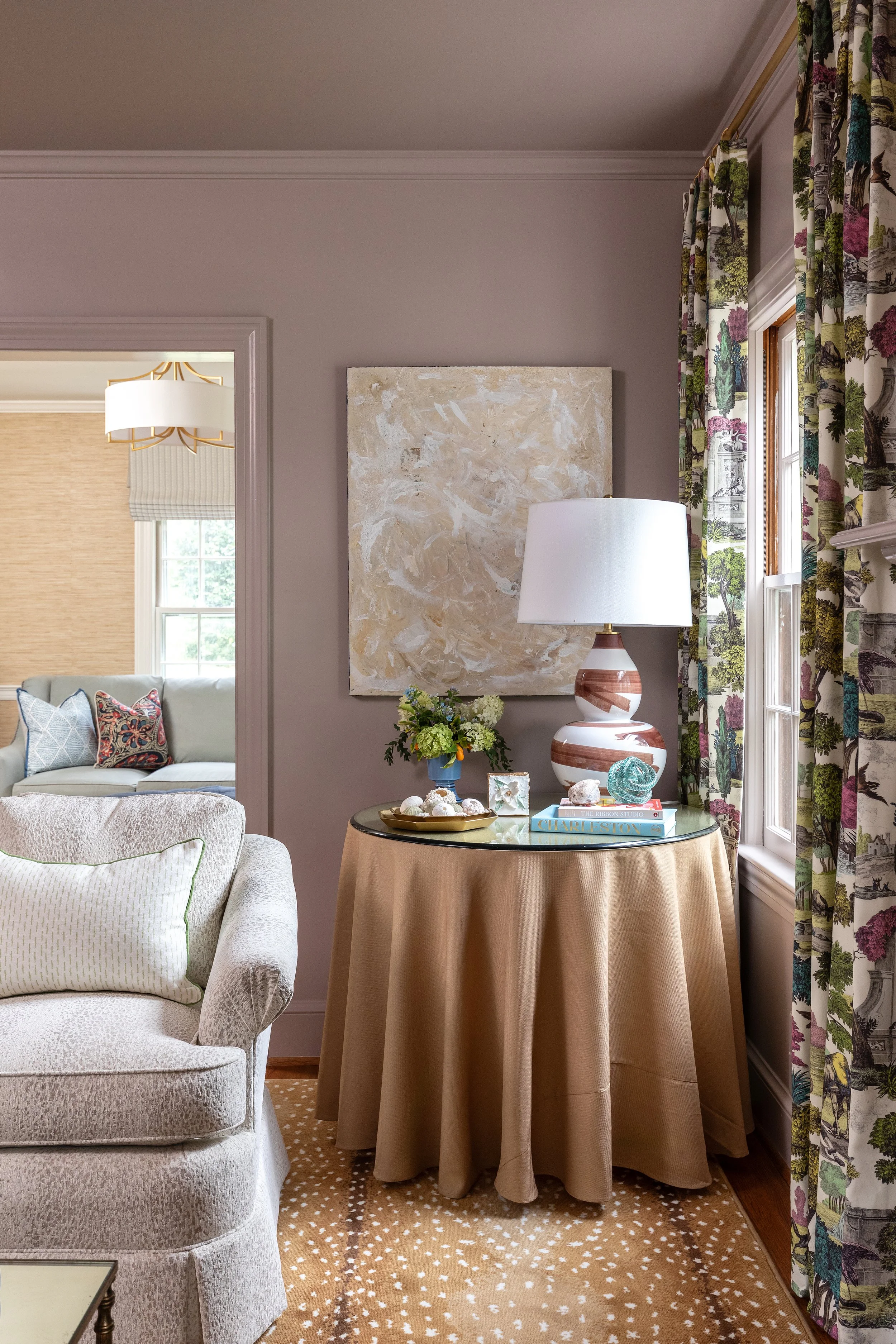 Living room corner colorfully decorated by Martha Midgette