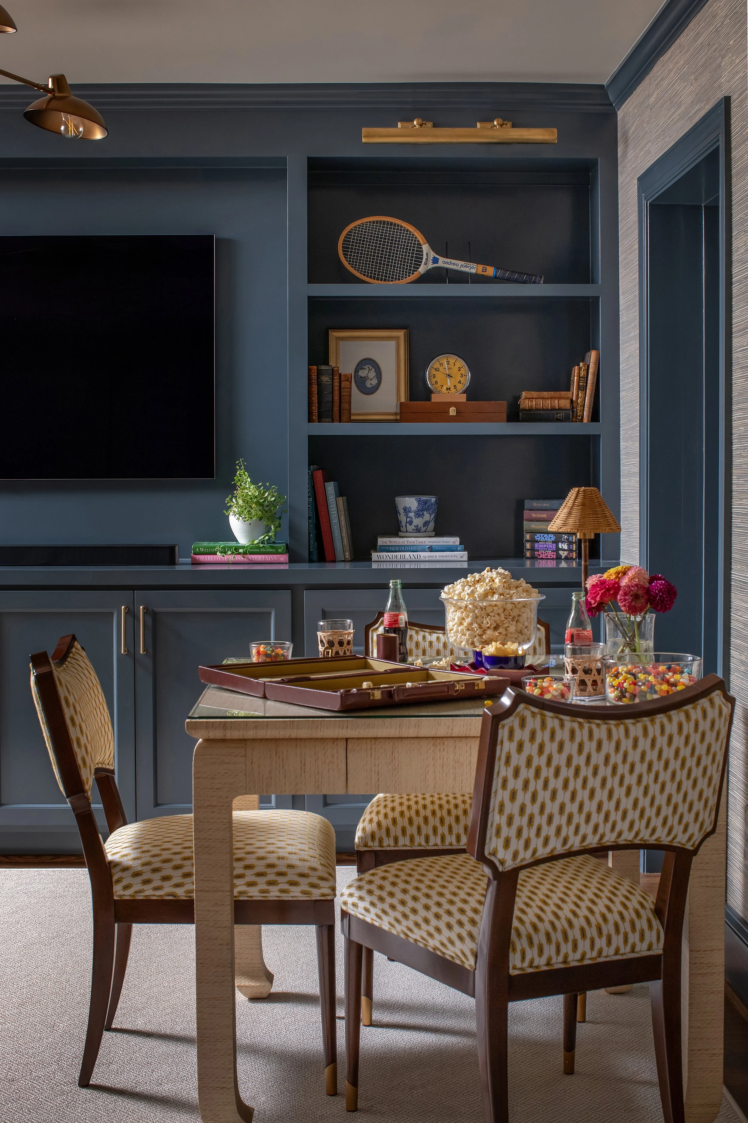 Bonus room game table with custom furnishings in North Carolina 