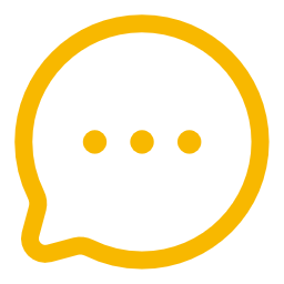 Yellow outline of a speech bubble with three dots inside on a black background.