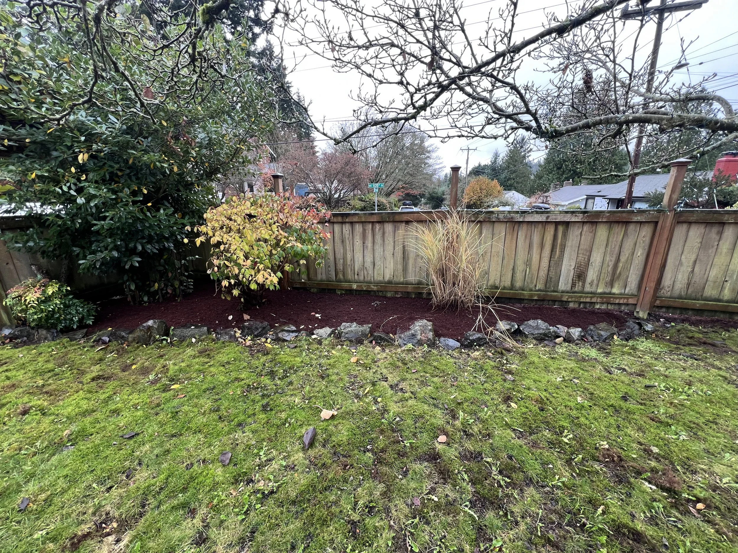 Freshly mulched flower bed