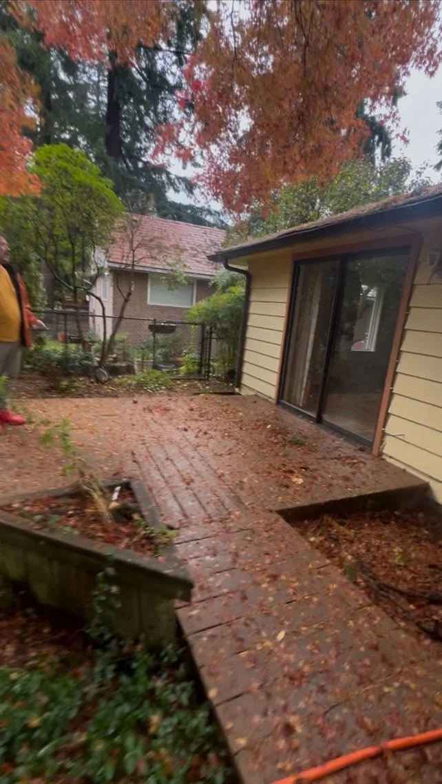 A composite deck before Pressure Wash