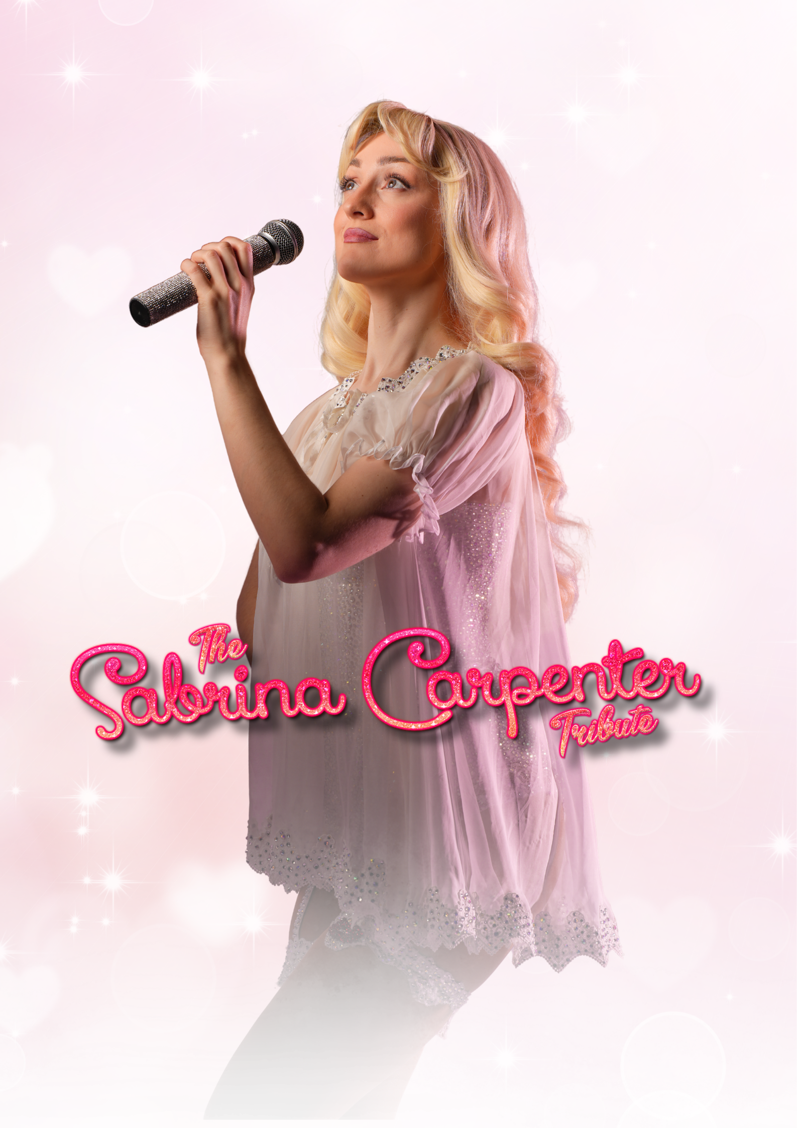 The show poster for 'The Sabrina Carpenter Tribute, a top UK based tribute act to Sabrina Carpenter by Heidi Gordon, wearing a corset from the Short n' Sweet tour.