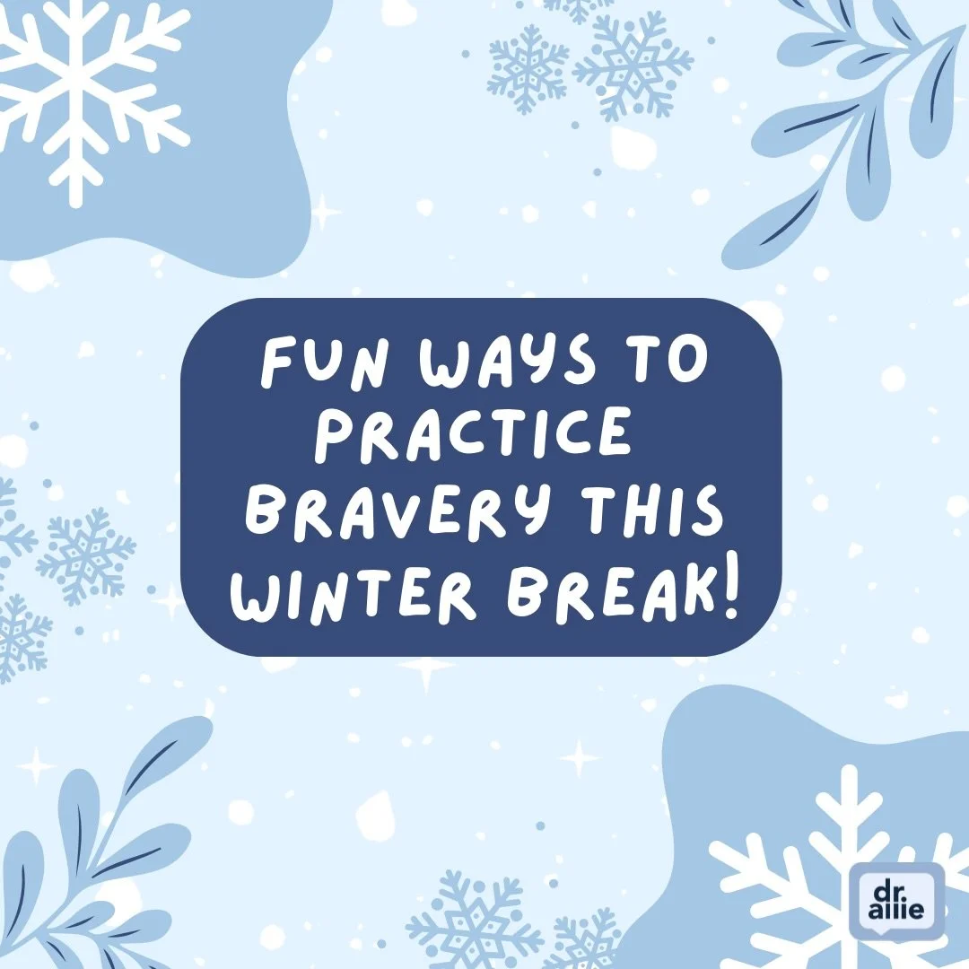 Holidays, family gatherings, and a long break from school can create the perfect opportunity to sprinkle in some extra brave practices for anxious kids! Swipe ➡️ for a few ideas for how to take small steps toward bravery, while also making fun memori
