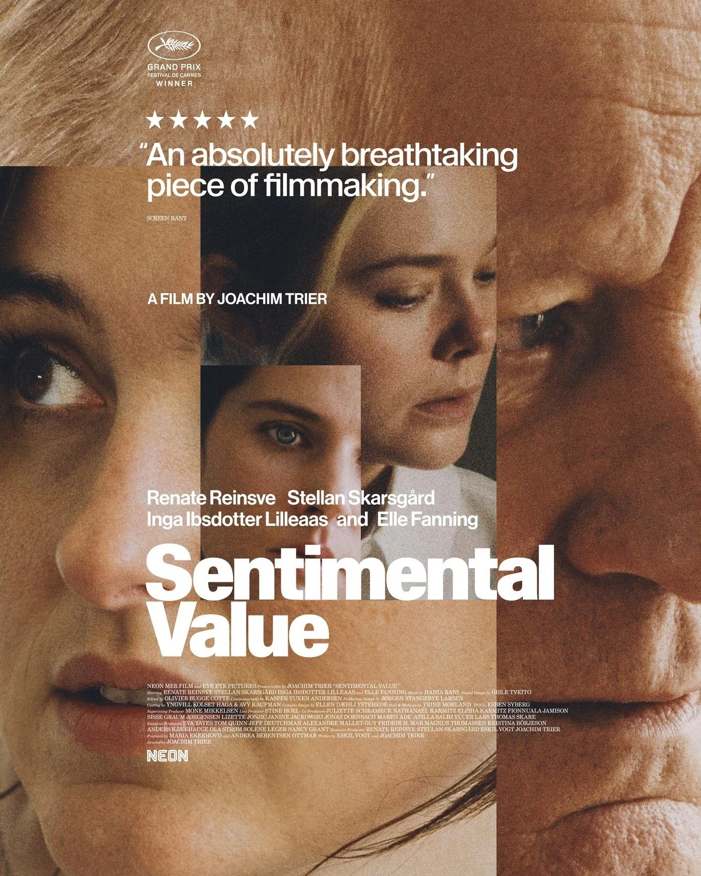 Official poster for Joachim Trier&rsquo;s SENTIMENTAL VALUE starring Renate Reinsve, Stellan Skarsg&aring;rd, Inga Ibsdotter Lilleaas, and Elle Fanning. In Theaters 22 Jan