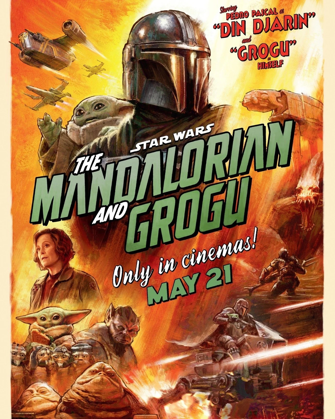 A new adventure awaits.

Experience The Mandalorian and Grogu only in theaters May 21.
