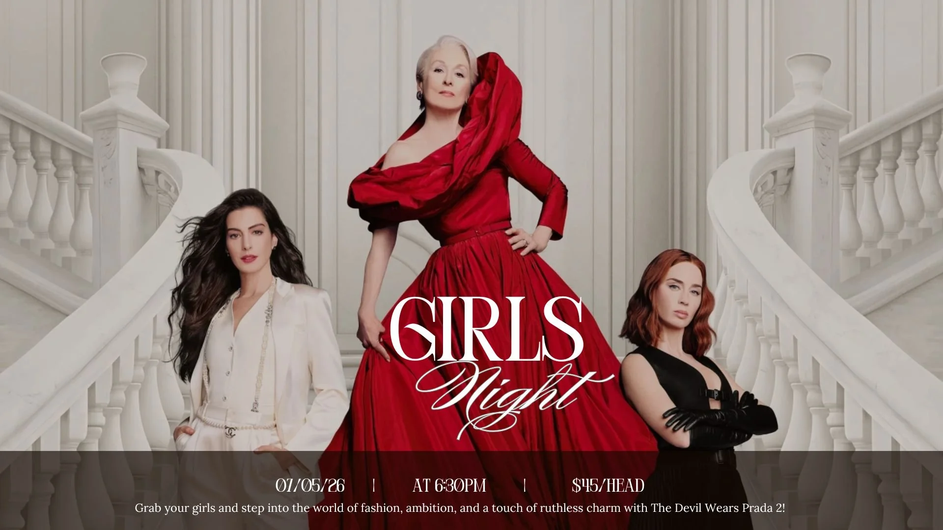 Girls Night at Circus Cinema 
7th May | 6:30 PM
$45 per head (dinner + sweet bite, drinks not included)
Grab your girls and make a night of it. Good food, great company, and a film that defined style, ambition, and attitude. Enjoy a delicious dinner 