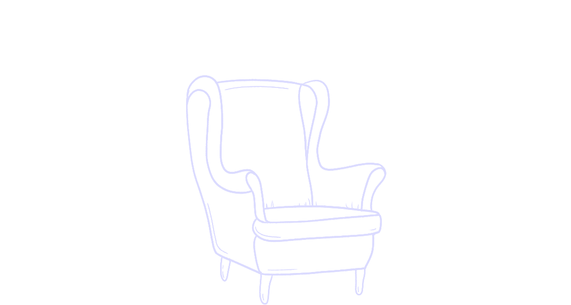 Neon outline of a vintage armchair on a black background.