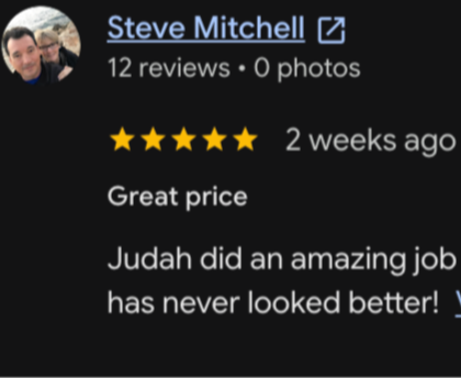 Screenshot of a 5-star review for Judah, praising his work with a positive comment.