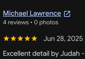 Screenshot of a Google review page for Michael Lawrence, showing a five-star review dated June 28, 2025, praising Judah for excellent service.
