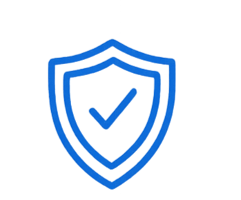 Blue shield icon with a check mark inside, symbolizing security or protection.