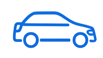 Line drawing of a modern sedan car in blue.